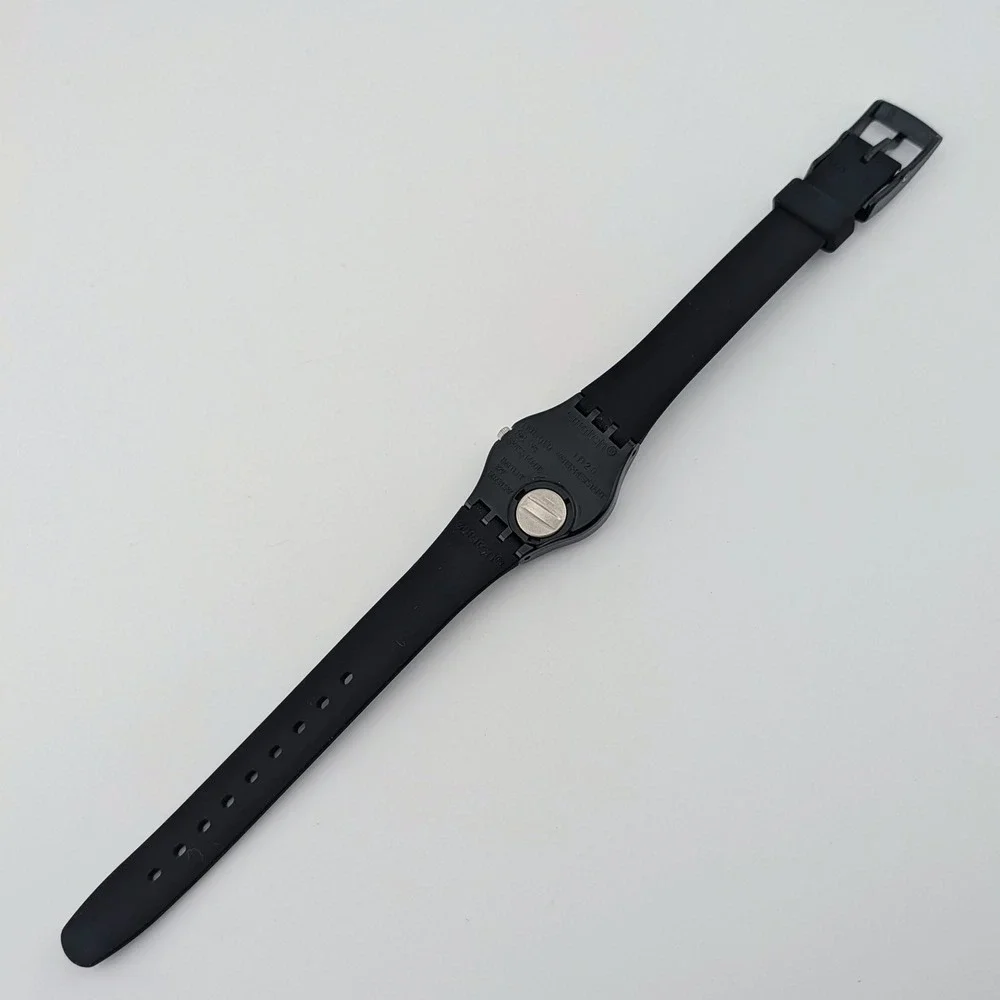 Swatch Swiss Black Quartz Watch White Arabic Numerals 25mm Classic Minimalist